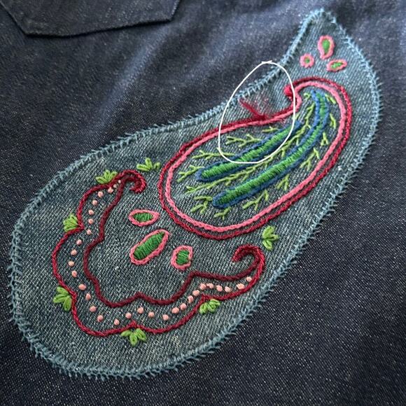 Vintage 70s Denim Paisley Hand Stitched Tunic M/L - Picture 12 of 12